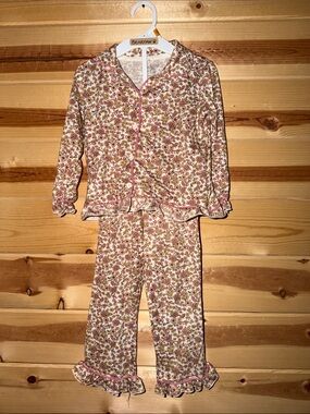 Le Top Girls Floral Pink and Brown Pajama Set